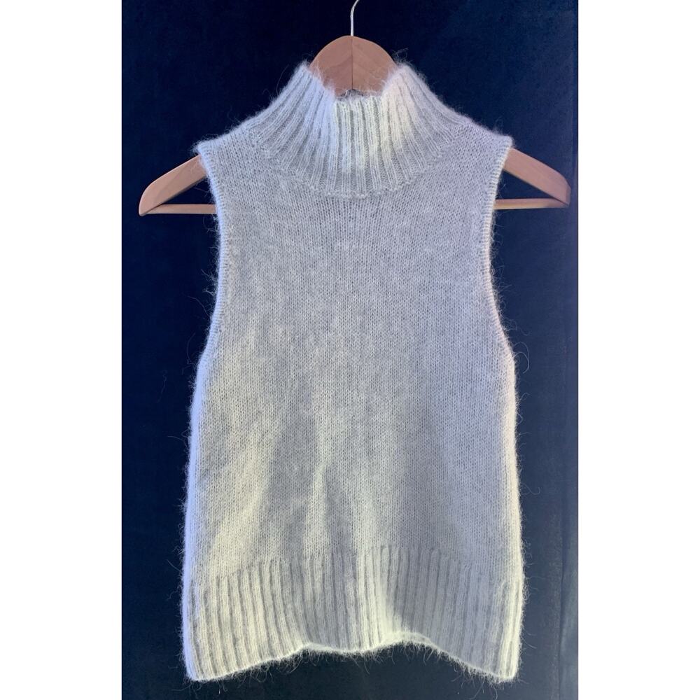 Zara Sleeveless Turtleneck Sweater Vest Women's XL Light Gray Alpaca Wool Blend